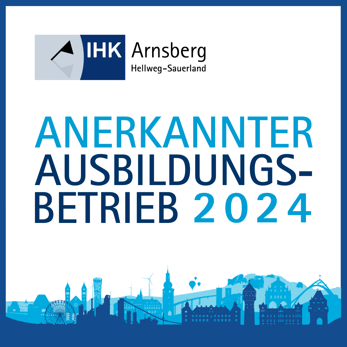 Info-Flyer der IHK-Arnsberg, mi der Aufschrift: "ANERKANNTER AUSBILDUNGSBETRIEB 2024"